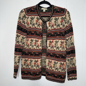 Appleseed’s Women’s Floral Embroidered Cardigan Sweater Ranch Country Size Small